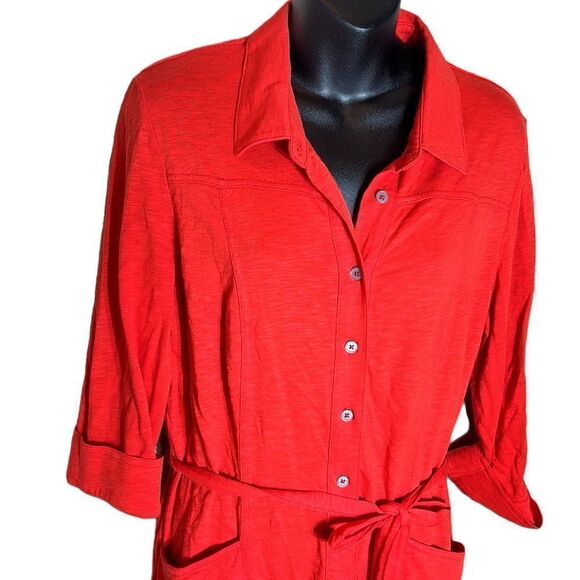 Boden Tara jersey shirt dress Cherry red button front belted 10L preppy - Picture 3 of 6